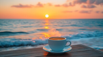 Sunrise ocean beach coffee relaxation