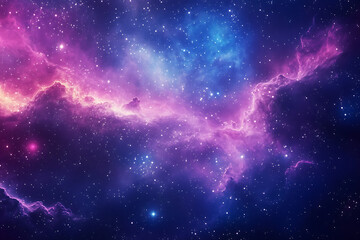 Fototapeta premium High-resolution image of a dreamy starry night sky set against a cosmic backdrop. A vibrant, swirling nebula in shades of purple and blue fills the scene, creating a magical, celestial landscape.