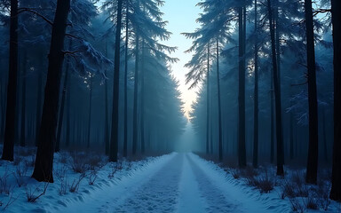 Naklejka premium Alone or desert feeling concept, Way in the wild are covered with snow in late winter, reflecting a sense of loneliness. concept, conceptual, lonely, christmas, outdoor, x-mas, tree, art, decoration.