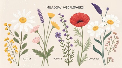 Obraz premium Botanical Wildflower Meadow Collection for Creative Designs 