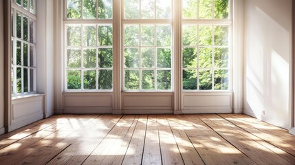Obraz premium Sunlit Empty Room with Large Windows