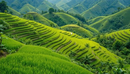 Fototapeta premium Mountain landscape rice terraces from above