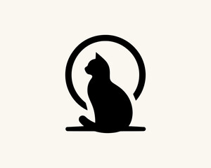 Silhouette black cat logo design icon