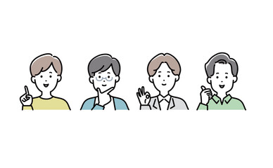 笑顔で喜ぶ男性のベクターイラストセット