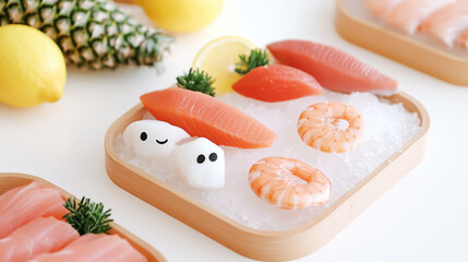 Sushi and Sashimi Platter with Ice and Lemon