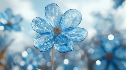 Transparent Blue Flowers in Field