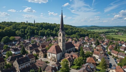 Fototapeta premium Charming village atmosphere germany aerial view scenic landscape skyline