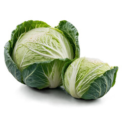 Two Fresh Green Cabbages Isolated on Black Background