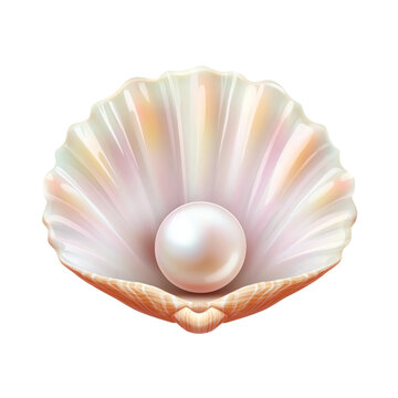 Beautiful open seashell with a pearl, elegant sea Jacobean scallop shell on Png Format and Transparent Background