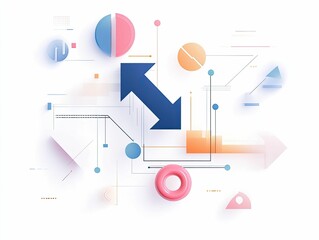 Fototapeta premium Abstract design; pastel shapes, arrows, lines.