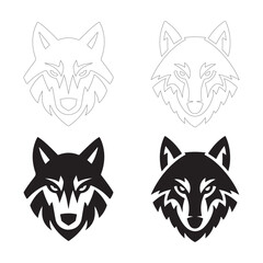 Minimalist Wolf Head Logo. Fully editable Flat and Outline. 