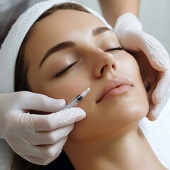 Attractive young  woman is getting a rejuvenating facial injections.