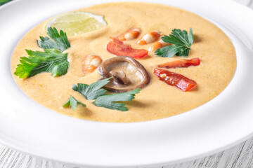 Creamy Tom Yum Soup with Shrimp and Coconut Milk, Thai Cuisine