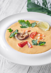 Creamy Tom Yum Soup with Shrimp and Coconut Milk, Thai Cuisine