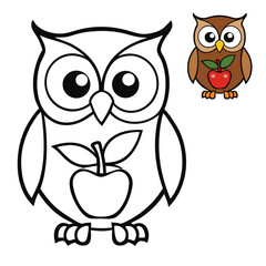 An owl perched on a branch, gently holding a bright red apple in its claws, with a wise, watchful expression, blending nature's charm with a touch of whimsy.