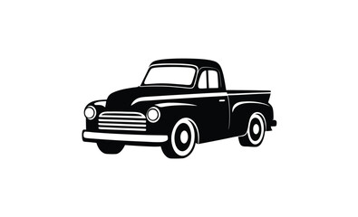 Classic vintage pickup truck silhouette, retro vehicle vector illustration