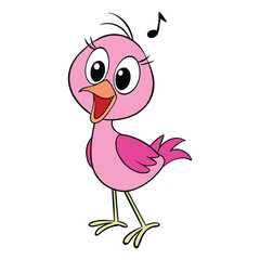 A charming pink bird perched on a branch, singing a joyful melody, with vibrant feathers shimmering in the sunlight, spreading happiness through its sweet song.