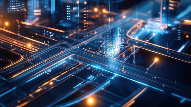 A futuristic city with advanced AI-controlled waste management systems