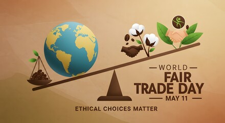 World Fair Trade Day Promotional Image Featuring Global Balance Scale