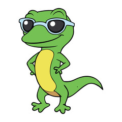 Obraz premium Cool gecko rocking stylish sunglasses, exuding confidence and charm. Its sleek body and playful pose make it the ultimate symbol of chill vibes and adventure.