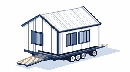 Tiny house on wheels, transportation, suburban background, home relocation, real estate illustration