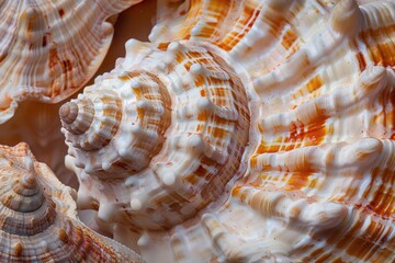 Obraz premium Close-up of intricate spiral seashells in warm earthy tones.