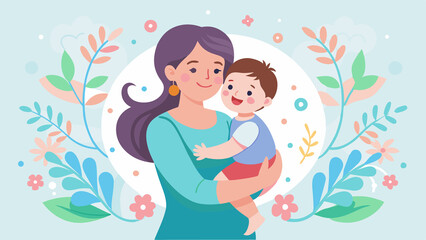 Motherhood illustration mother and child art vector design parenting family love care. Happy Mothers Day illustration..