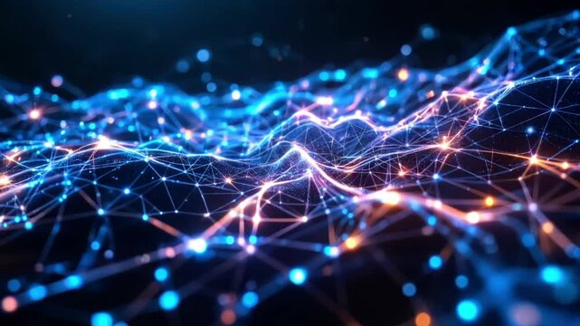An expansive neural network of glowing interconnected nodes and lines that pulse with energy and expand outward like the brain of a futuristic It is a fantastic festive abstract background