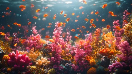 Fototapeta premium A vibrant underwater garden of colorful sea sponges and corals