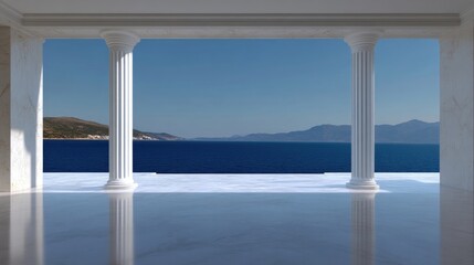 Fototapeta premium Spacious, colonnaded patio with ocean views