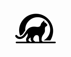 Silhouette black cat logo design icon