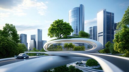 Fototapeta premium Futuristic city with green spaces and modern architecture.