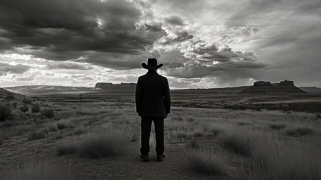 Western Cowboy Sunset Silhouette Vector Illustration with Gunfight Scene in the Desert