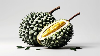 A durian with its spikes removed in Black characters and objects on a white background