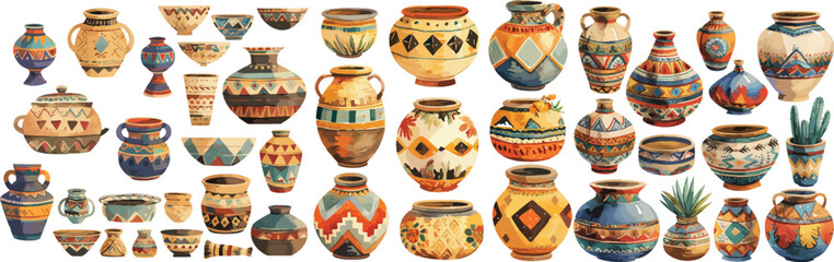 aztec pottery watercolor clipart