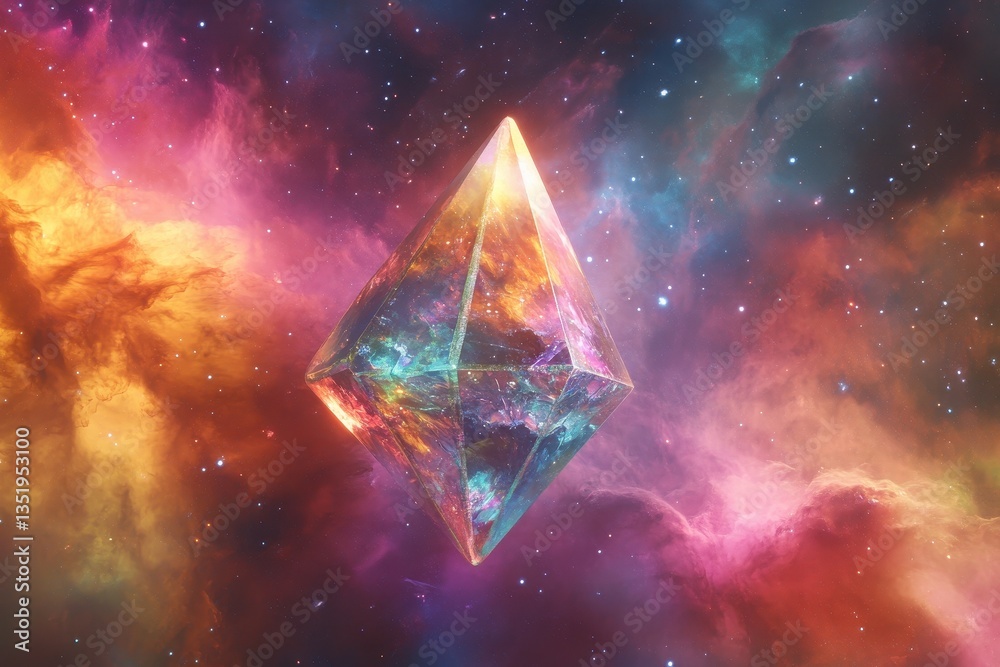 Wall mural a colorful crystal structure floating within a vibrant nebula