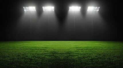Night Football Field: Stadium Lights Illuminating Green Grass