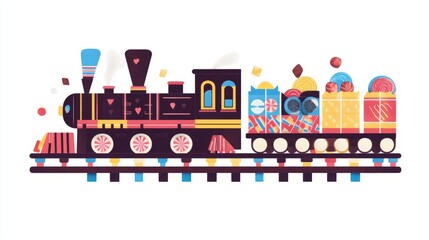 Chocolate train  on candy wrapper tracks