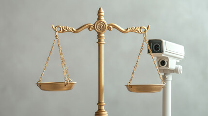 Balancing privacy and security the scales of justice weighing a padlock against a surveillance camera in legal conflicts