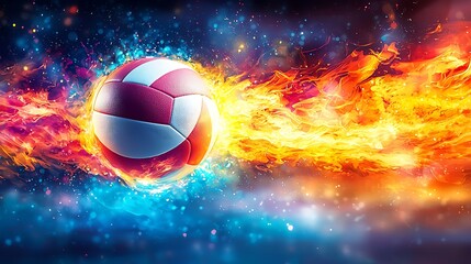 Fototapeta premium Fiery volleyball speeding through flames.