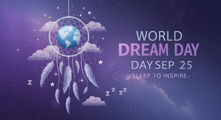 Naklejka premium Dreamy World Dream Day Poster Featuring Earth in Dreamcatcher