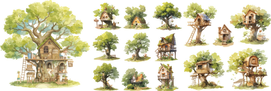 tree house watercolor clipart