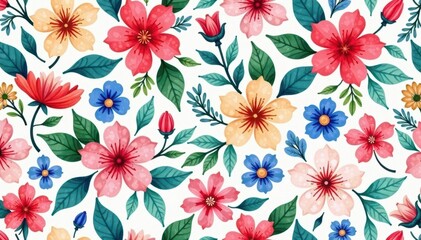 Delicate watercolor style repeating floral motif, seamless, spring, flower