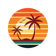 palm tree on the beach retro striped vintage