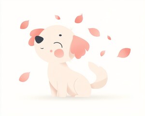  petaleared puppy wagging tail on white background