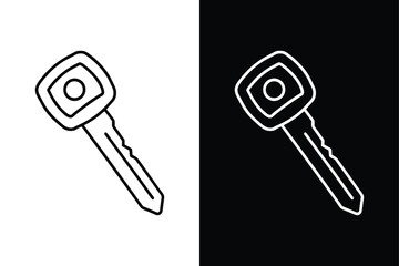 High-Quality Car Key Silhouette Vector Icon Black And White Background.