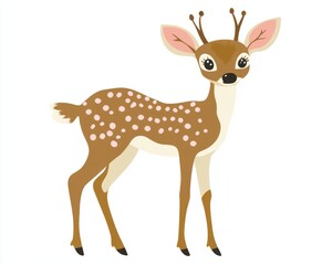 Fawn  with pink polka dot spots on white background