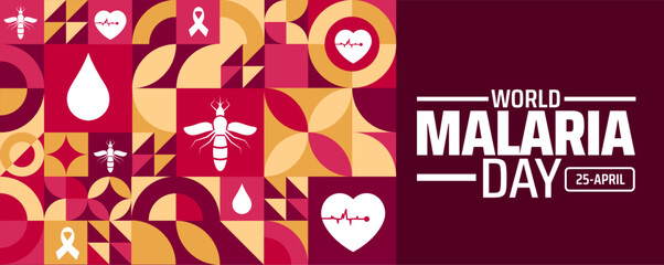 World Malaria Day geometric shape pattern background banner or poster design template. observed every year in  April. Holiday concept. Use to any Template, card, poster, placard, template.
