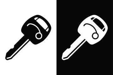 High-Quality Car Key Silhouette Vector Icon Black And White Background.