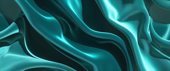 Obraz premium Close up of teal velvet fabric with abstract wavy patterns and gentle shadows